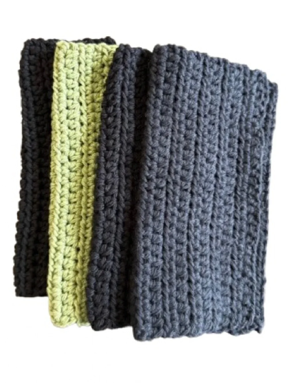 Handmade Crochet 100% cotton Dishcloths Set of 4 Black and sage Green Washcloth